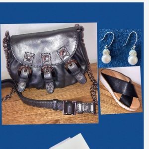 Luxury Badgley Mischaka Leather Bag Pewter silver crossbody trio buckle quality